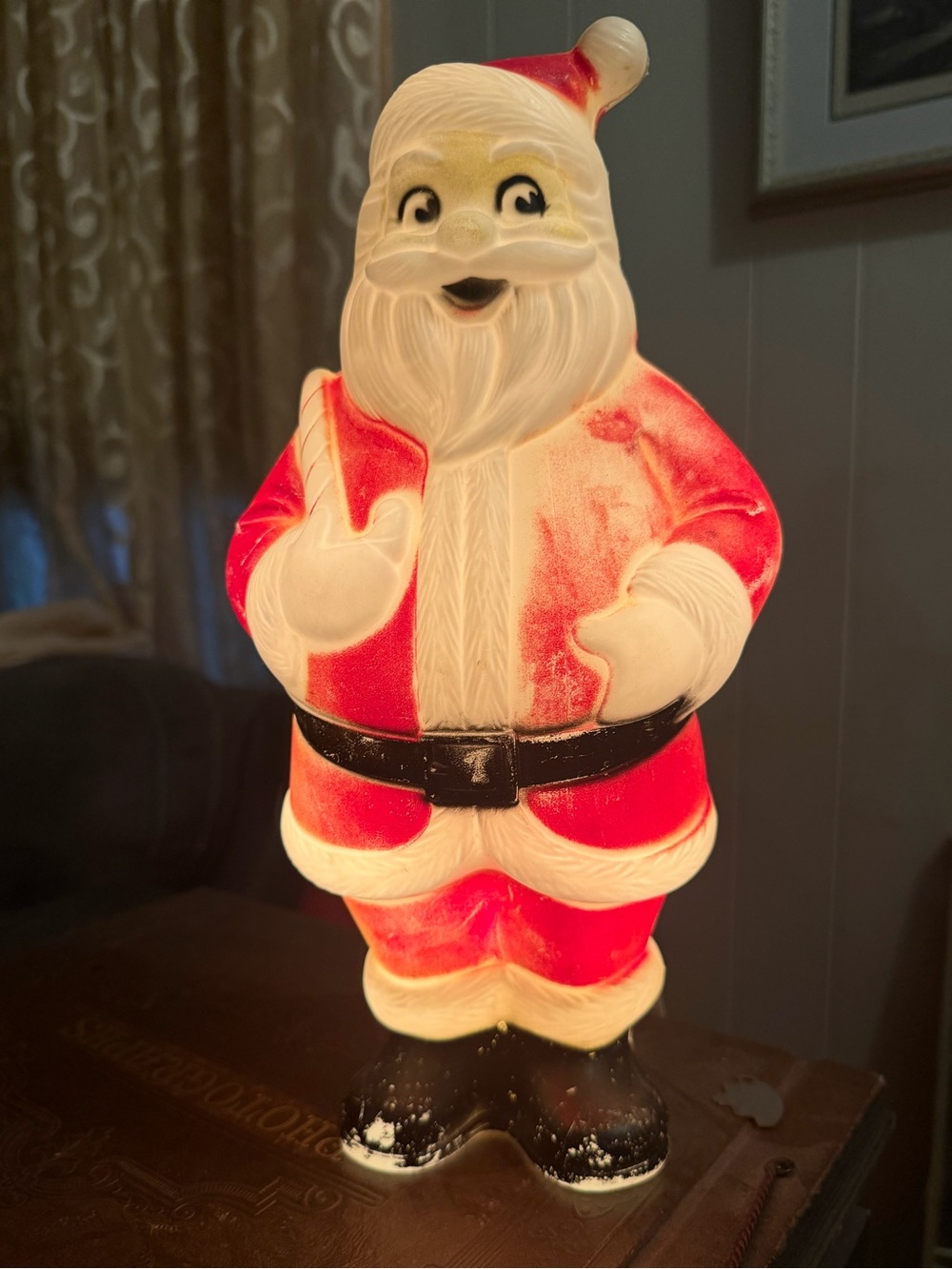 VTG Lidco Blow Mold Santa Candy Cane 14" Tabletop Christmas Light Up 1960s Faded